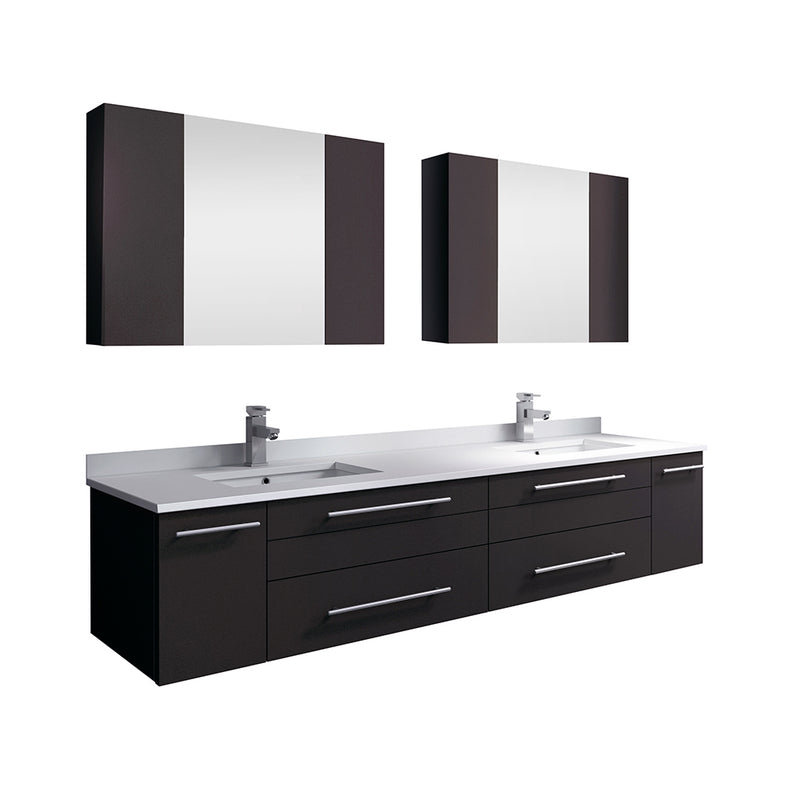 Fresca Lucera 72" Espresso Wall Hung Double Undermount Sink Modern Bathroom Vanity w/ Medicine Cabinets FVN6172ES-UNS-D