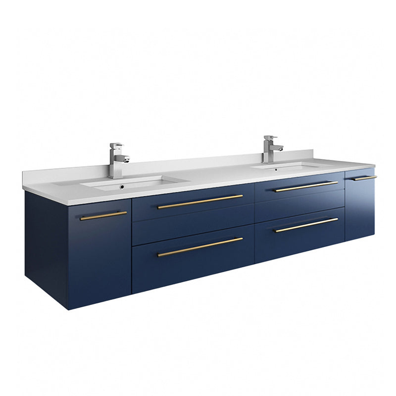 Fresca Lucera 72" Royal Blue Wall Hung Double Undermount Sink Modern Bathroom Vanity w/ Medicine Cabinets FVN6172RBL-UNS-D