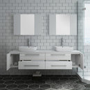 Fresca Lucera 72" White Wall Hung Double Vessel Sink Modern Bathroom Vanity with Medicine Cabinets FVN6172WH-VSL-D