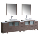 Fresca Torino 108" Gray Oak Modern Double Sink Bathroom Vanity w/ 3 Side Cabinets & Vessel Sinks FVN62-108GO-VSL