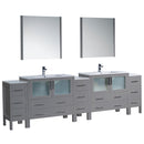 Fresca Torino 108" Gray Modern Double Sink Bathroom Vanity w/ 3 Side Cabinets & Integrated Sinks FVN62-108GR-UNS