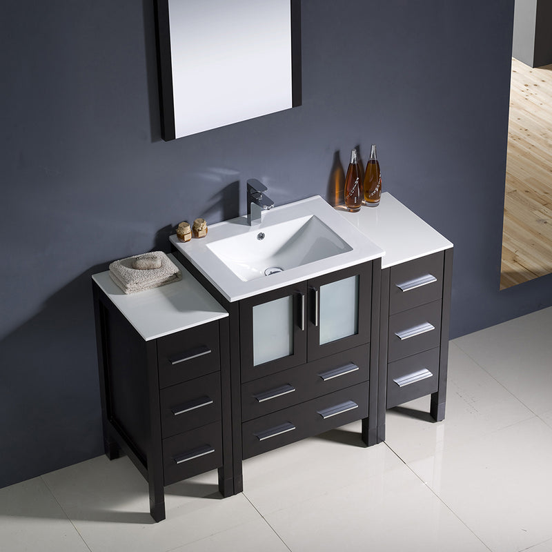 Fresca Torino 48" Espresso Modern Bathroom Vanity with 2 Side Cabinets and Integrated Sink FVN62-122412ES-UNS