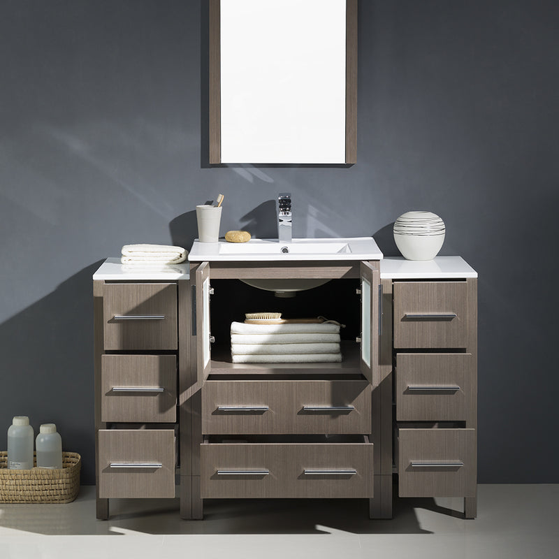 Fresca Torino 48" Gray Oak Modern Bathroom Vanity with 2 Side Cabinets and Integrated Sink FVN62-122412GO-UNS