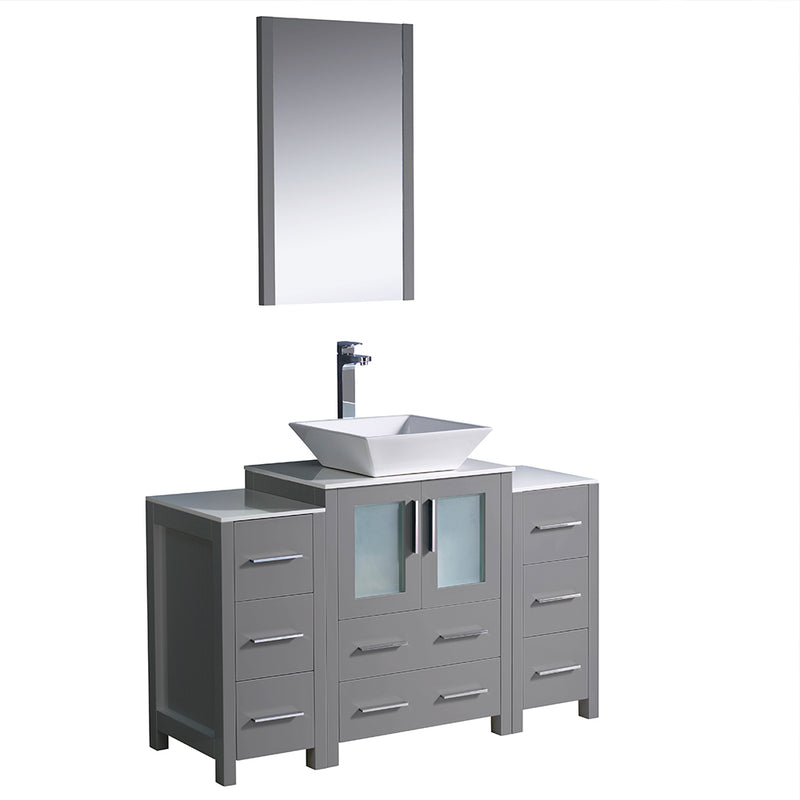 Fresca Torino 48" Gray Modern Bathroom Vanity w/ 2 Side Cabinets & Vessel Sink FVN62-122412GR-VSL