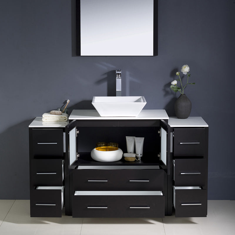 Fresca Torino 54" Espresso Modern Bathroom Vanity with 2 Side Cabinets and Vessel Sink FVN62-123012ES-VSL