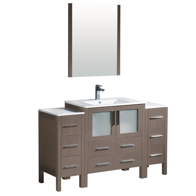 Fresca Torino 54" Gray Oak Modern Bathroom Vanity w/ 2 Side Cabinets & Integrated Sink FVN62-123012GO-UNS