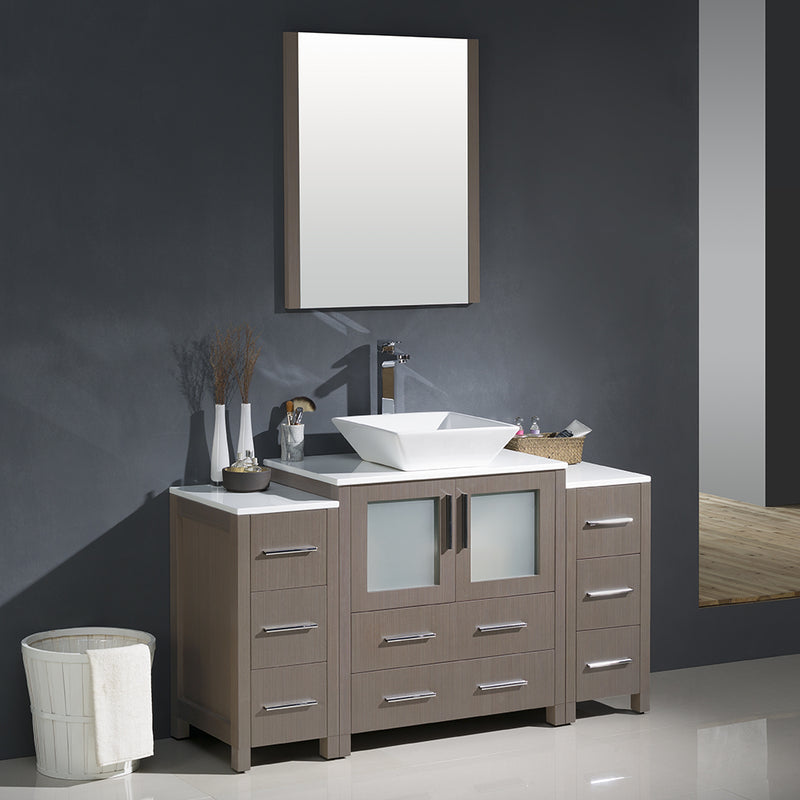 Fresca Torino 54" Gray Oak Modern Bathroom Vanity w/ 2 Side Cabinets & Vessel Sink FVN62-123012GO-VSL