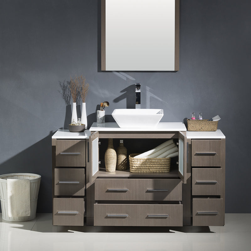 Fresca Torino 54" Gray Oak Modern Bathroom Vanity with 2 Side Cabinets and Vessel Sink FVN62-123012GO-VSL