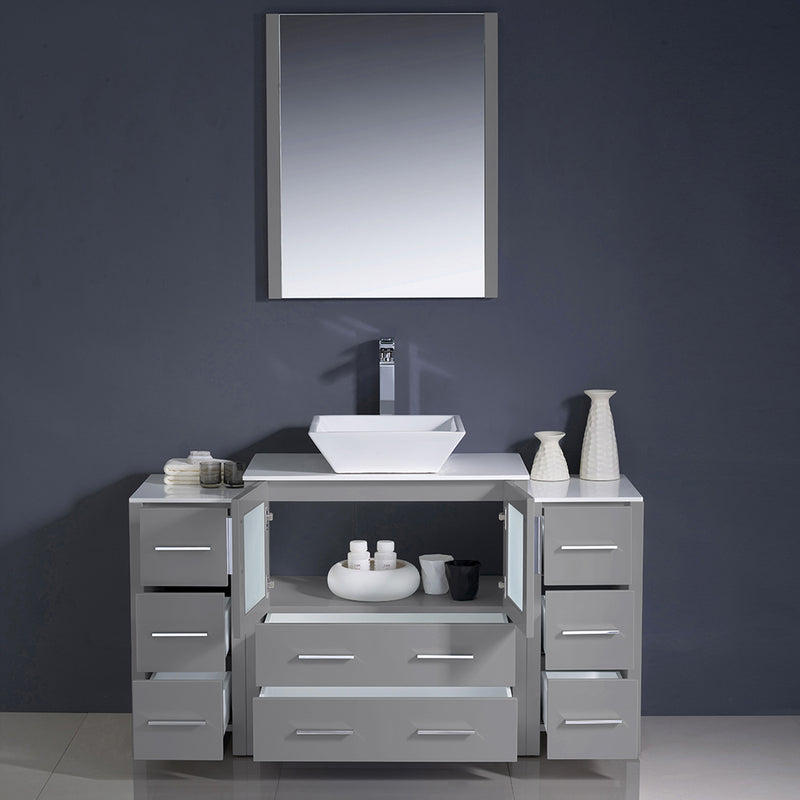 Fresca Torino 54" Gray Modern Bathroom Vanity with 2 Side Cabinets and Vessel Sink FVN62-123012GR-VSL