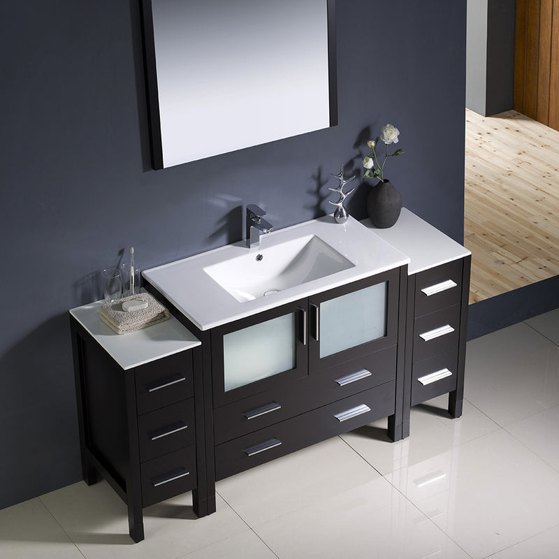 Fresca Torino 60" Espresso Modern Bathroom Vanity with 2 Side Cabinets and Integrated Sink FVN62-123612ES-UNS