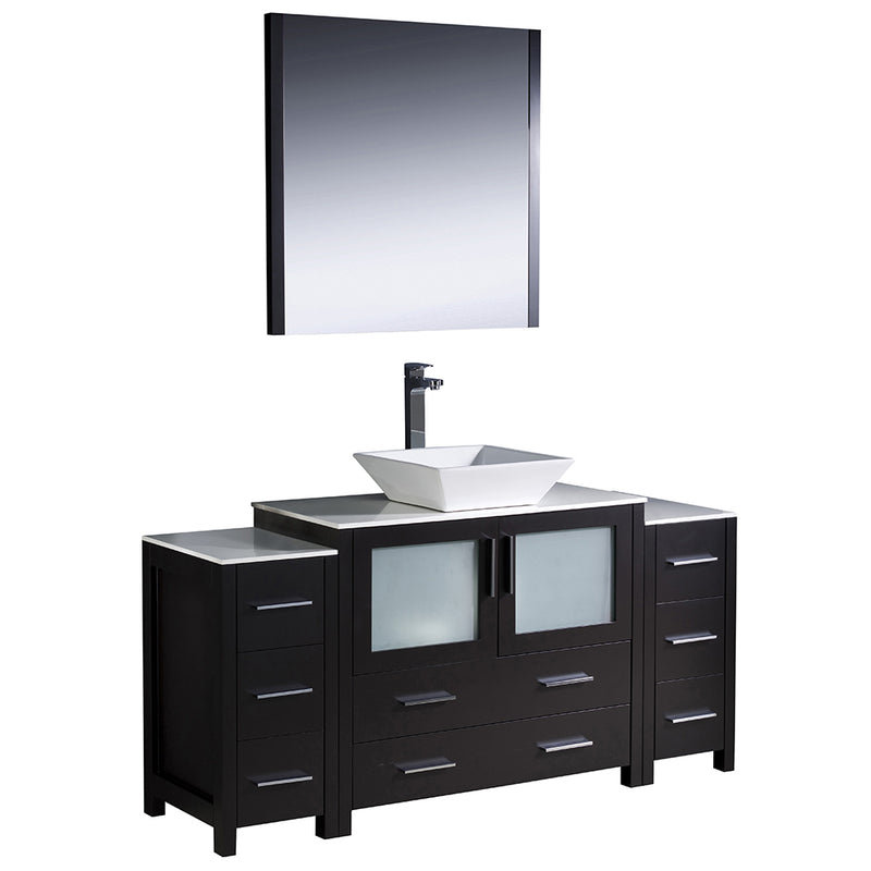 Fresca Torino 60" Espresso Modern Bathroom Vanity w/ 2 Side Cabinets & Vessel Sink FVN62-123612ES-VSL