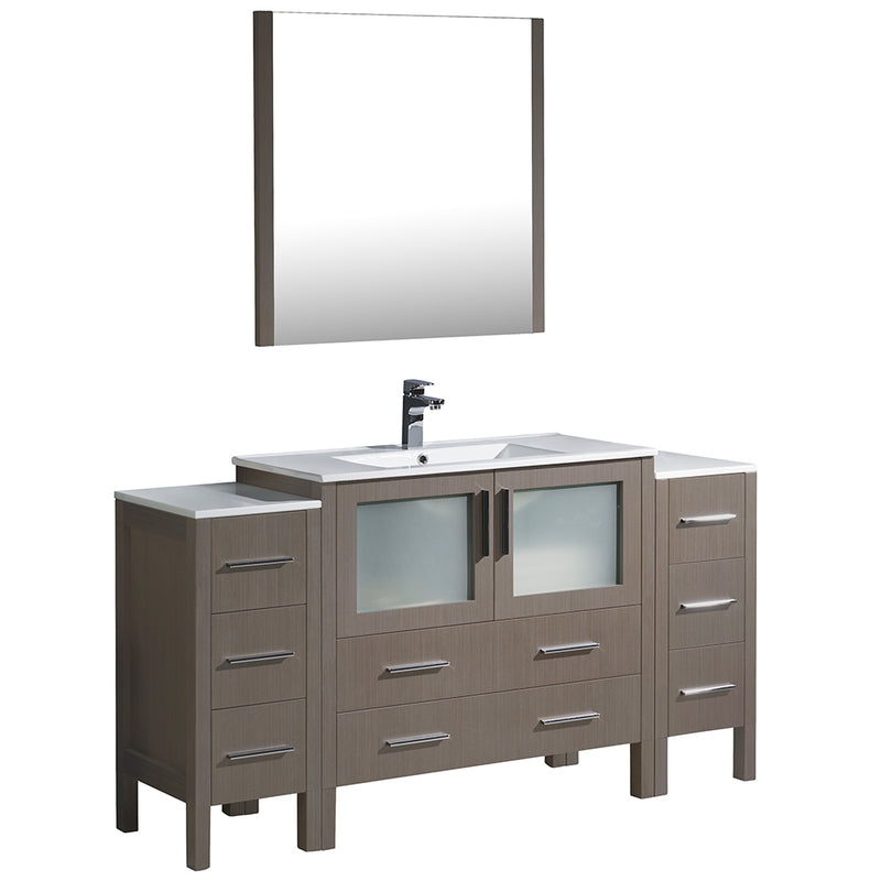 Fresca Torino 60" Gray Oak Modern Bathroom Vanity w/ 2 Side Cabinets & Integrated Sink FVN62-123612GO-UNS