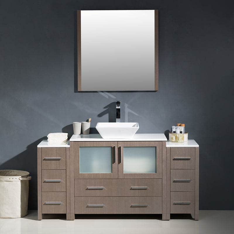 Fresca Torino 60" Gray Oak Modern Bathroom Vanity with 2 Side Cabinets and Vessel Sink FVN62-123612GO-VSL