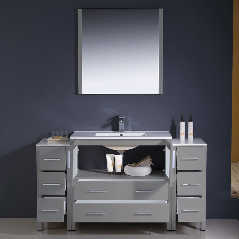 Fresca Torino 60" Gray Modern Bathroom Vanity with 2 Side Cabinets and Integrated Sink FVN62-123612GR-UNS