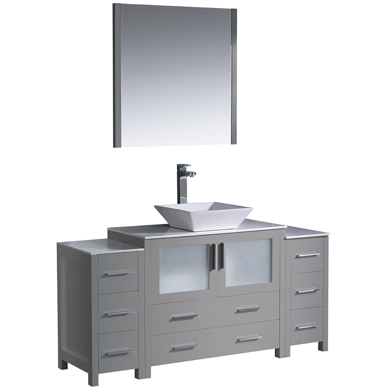 Fresca Torino 60" Gray Modern Bathroom Vanity w/ 2 Side Cabinets & Vessel Sink FVN62-123612GR-VSL