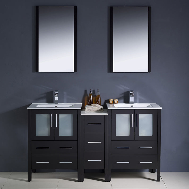 Fresca Torino 60" Espresso Modern Double Sink Bathroom Vanity with Side Cabinet and Integrated Sinks FVN62-241224ES-UNS