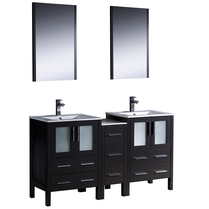 Fresca Torino 60" Espresso Modern Double Sink Bathroom Vanity w/ Side Cabinet & Integrated Sinks FVN62-241224ES-UNS