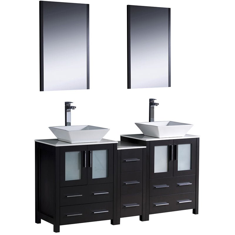 Fresca Torino 60" Espresso Modern Double Sink Bathroom Vanity w/ Side Cabinet & Vessel Sinks FVN62-241224ES-VSL