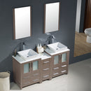 Fresca Torino 60" Gray Oak Modern Double Sink Bathroom Vanity with Side Cabinet and Vessel Sinks FVN62-241224GO-VSL