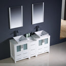 Fresca Torino 60" White Modern Double Sink Bathroom Vanity with Side Cabinet and Vessel Sinks FVN62-241224WH-VSL