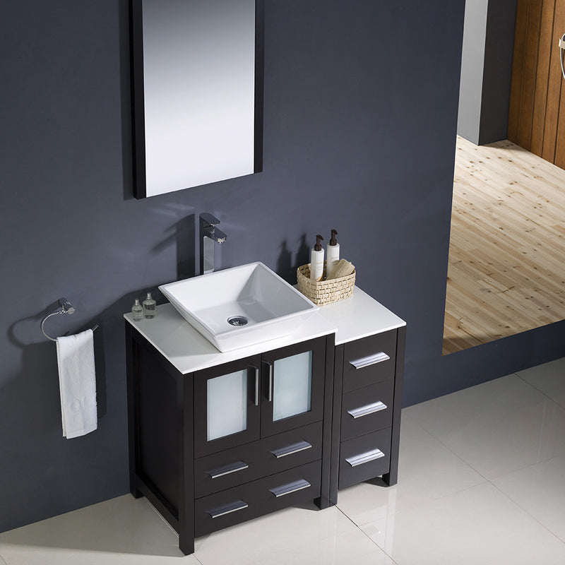 Fresca Torino 36" Espresso Modern Bathroom Vanity with Side Cabinet and Vessel Sink FVN62-2412ES-VSL