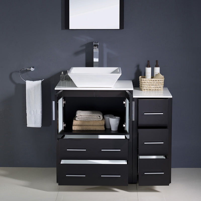 Fresca Torino 36" Espresso Modern Bathroom Vanity with Side Cabinet and Vessel Sink FVN62-2412ES-VSL