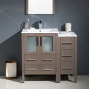 Fresca Torino 36" Gray Oak Modern Bathroom Vanity with Side Cabinet and Integrated Sinks FVN62-2412GO-UNS