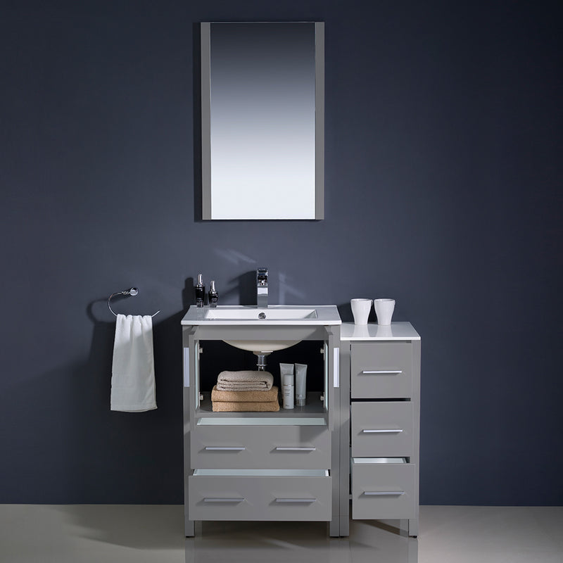 Fresca Torino 36" Gray Modern Bathroom Vanity with Side Cabinet and Integrated Sinks FVN62-2412GR-UNS