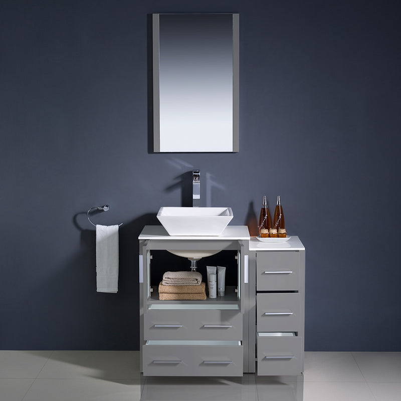 Fresca Torino 36" Gray Modern Bathroom Vanity with Side Cabinet and Vessel Sink FVN62-2412GR-VSL