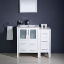 Fresca Torino 36" White Modern Bathroom Vanity with Side Cabinet and Integrated Sink FVN62-2412WH-UNS