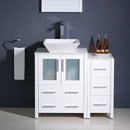 Fresca Torino 36" White Modern Bathroom Vanity with Side Cabinet and Vessel Sink FVN62-2412WH-VSL