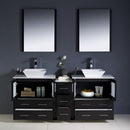 Fresca Torino 72" Espresso Modern Double Sink Bathroom Vanity with Side Cabinet and Vessel Sinks FVN62-301230ES-VSL