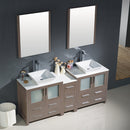 Fresca Torino 72" Gray Oak Modern Double Sink Bathroom Vanity with Side Cabinet and Vessel Sinks FVN62-301230GO-VSL