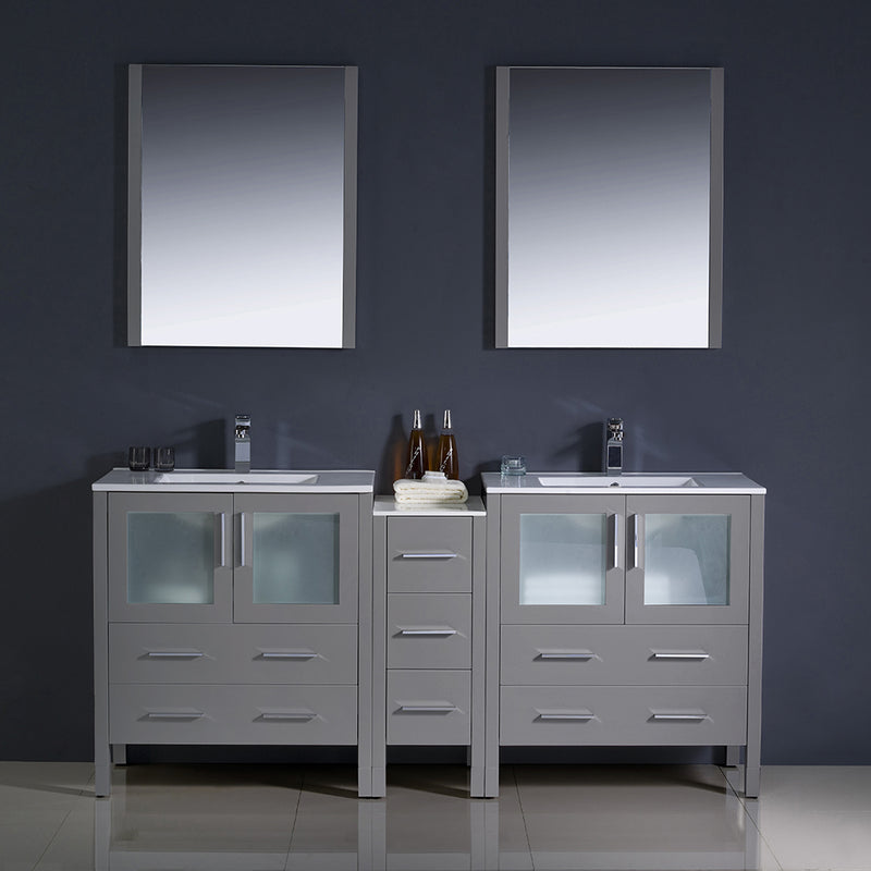 Fresca Torino 72" Gray Modern Double Sink Bathroom Vanity with Side Cabinet and Integrated Sinks FVN62-301230GR-UNS