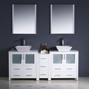 Fresca Torino 72" White Modern Double Sink Bathroom Vanity with Side Cabinet and Vessel Sinks FVN62-301230WH-VSL