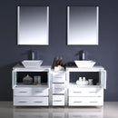 Fresca Torino 72" White Modern Double Sink Bathroom Vanity with Side Cabinet and Vessel Sinks FVN62-301230WH-VSL