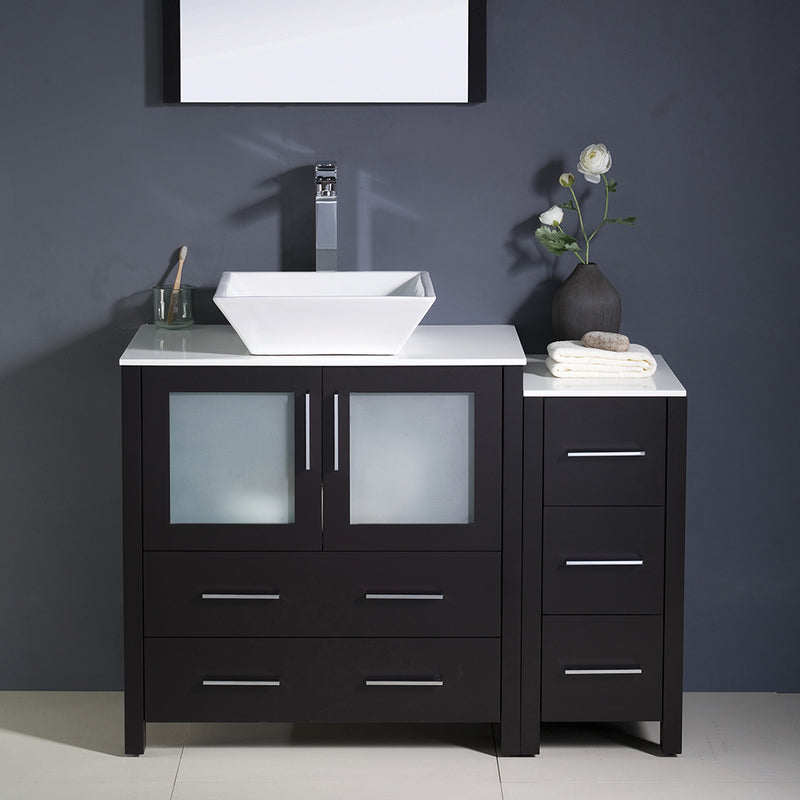 Fresca Torino 42" Espresso Modern Bathroom Vanity with Side Cabinet and Vessel Sink FVN62-3012ES-VSL