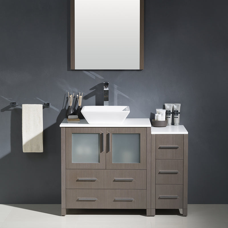 Fresca Torino 42" Gray Oak Modern Bathroom Vanity with Side Cabinet and Vessel Sink FVN62-3012GO-VSL