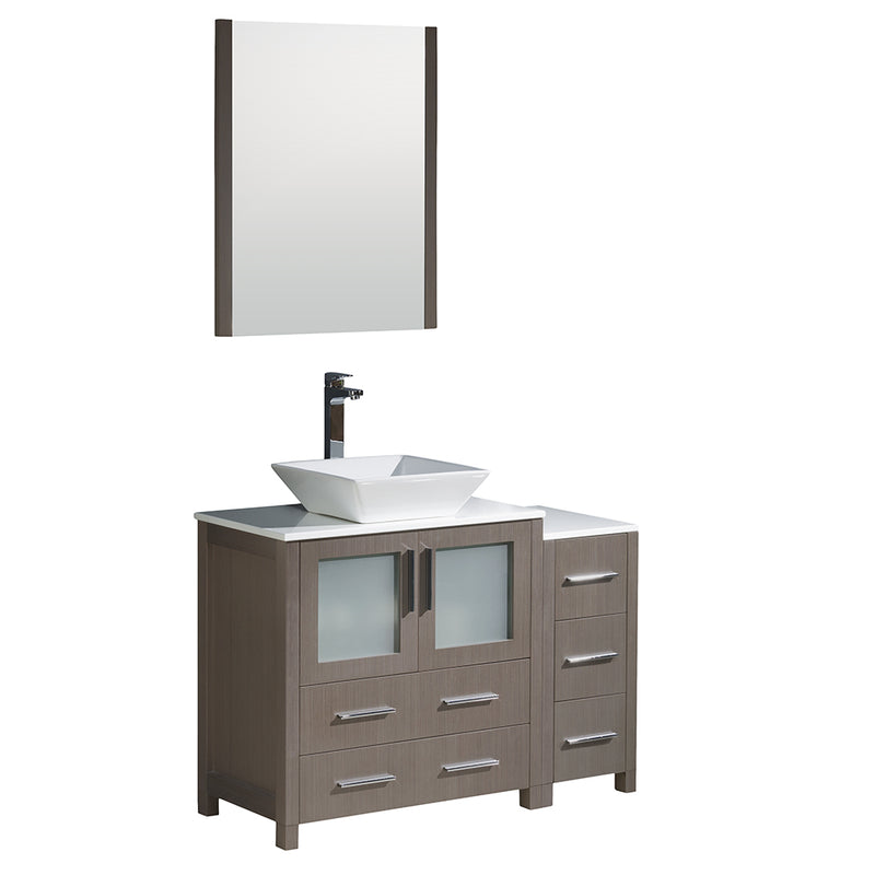 Fresca Torino 42" Gray Oak Modern Bathroom Vanity w/ Side Cabinet & Vessel Sink FVN62-3012GO-VSL