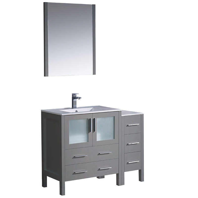 Fresca Torino 42" Gray Modern Bathroom Vanity w/ Side Cabinet & Integrated Sink FVN62-3012GR-UNS