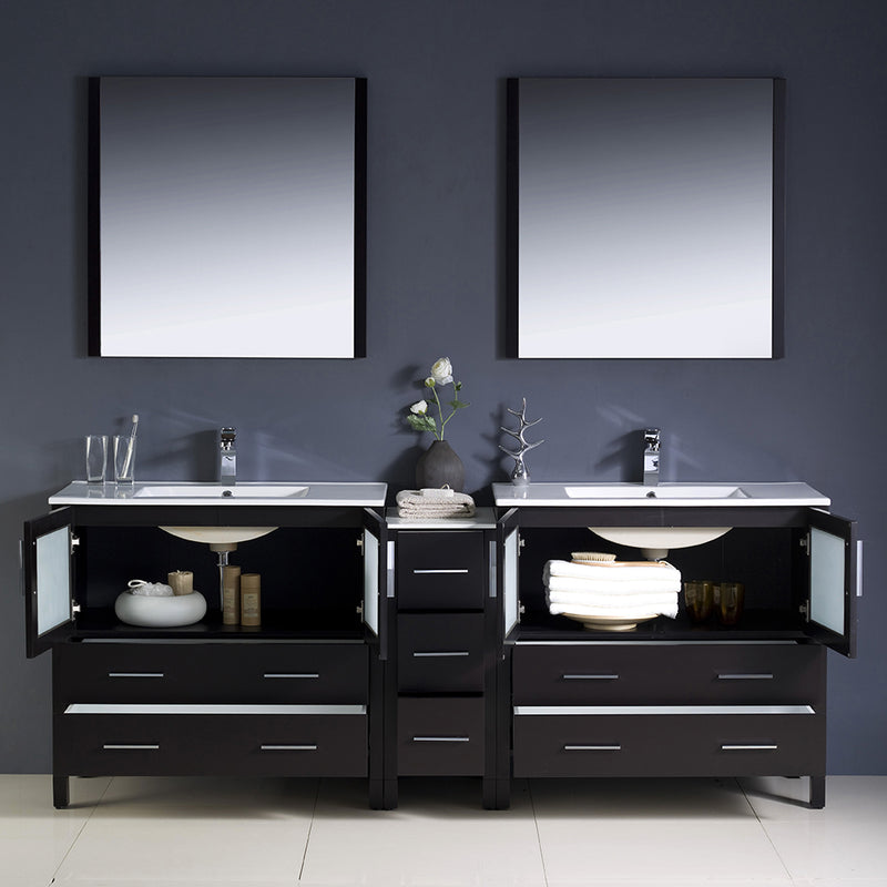 Fresca Torino 84" Espresso Modern Double Sink Bathroom Vanity with Side Cabinet and Integrated Sinks FVN62-361236ES-UNS