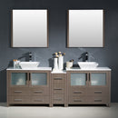 Fresca Torino 84" Gray Oak Modern Double Sink Bathroom Vanity with Side Cabinet and Vessel Sinks FVN62-361236GO-VSL