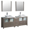 Fresca Torino 84" Gray Oak Modern Double Sink Bathroom Vanity w/ Side Cabinet & Vessel Sinks FVN62-361236GO-VSL