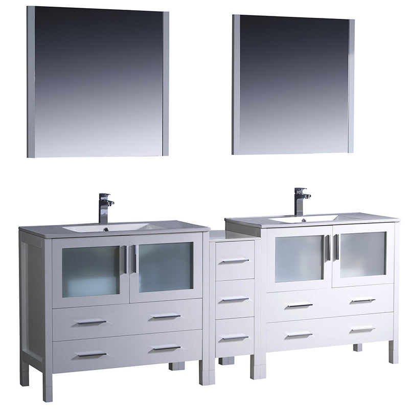 Fresca Torino 84" White Modern Double Sink Bathroom Vanity w/ Side Cabinet & Integrated Sinks FVN62-361236WH-UNS
