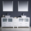 Fresca Torino 84" White Modern Double Sink Bathroom Vanity with Side Cabinet and Vessel Sinks FVN62-361236WH-VSL