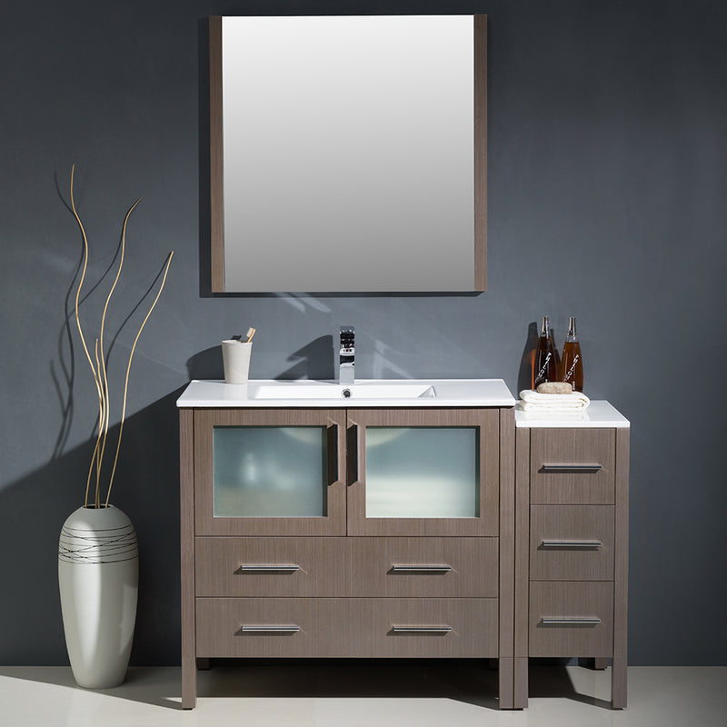 Fresca Torino 48" Gray Oak Modern Bathroom Vanity with Side Cabinet and Integrated Sink FVN62-3612GO-UNS