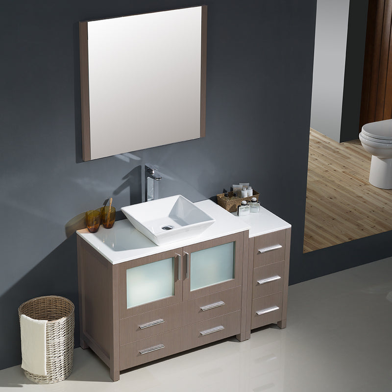 Fresca Torino 48" Gray Oak Modern Bathroom Vanity with Side Cabinet and Vessel Sink FVN62-3612GO-VSL