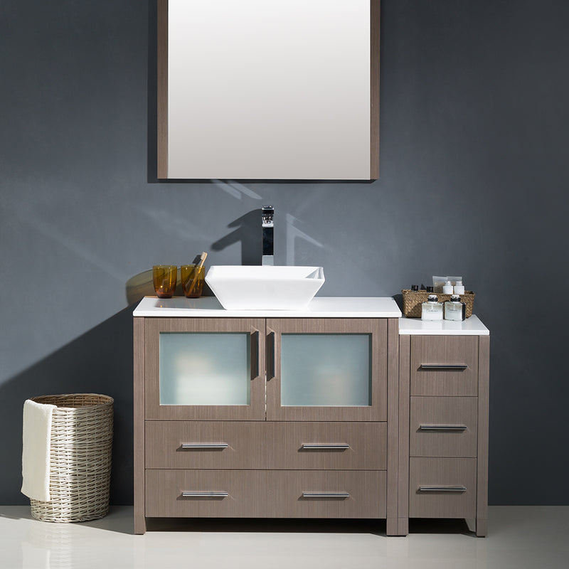 Fresca Torino 48" Gray Oak Modern Bathroom Vanity with Side Cabinet and Vessel Sink FVN62-3612GO-VSL