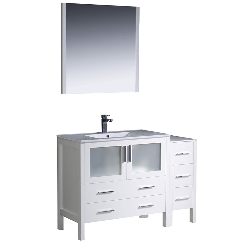 Fresca Torino 48" White Modern Bathroom Vanity w/ Side Cabinet & Integrated Sink FVN62-3612WH-UNS