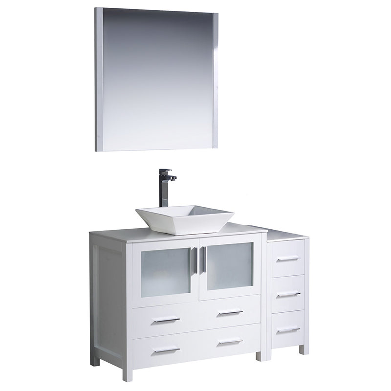 Fresca Torino 48" White Modern Bathroom Vanity w/ Side Cabinet & Vessel Sink FVN62-3612WH-VSL